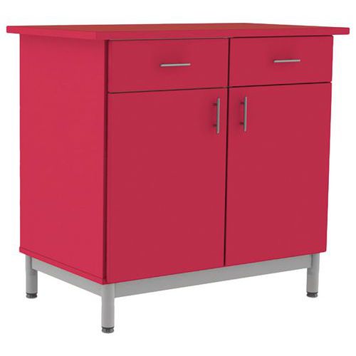 Mobidecor - Buffet Arcus 2 portes 2 tiroirs - Rouge - 98.5x90.5x55cm - Éco-responsable, PEFC