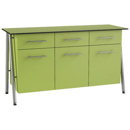 Desserte Ella 3p 3 T Plat Strat Compact Vert Anis Gris