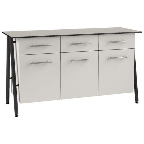 Mobidecor - Buffet Ella 3 Portes 3 Tiroirs - Blanc Craie Noir - 150x92x54cm - Éco-responsable, PEFC