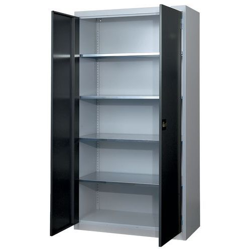 Thurmetall - Armoire d'atelier haute 100x195x40 cm Gris - 2 portes battantes à clé - Charge 500 kg - 4 tablettes 60 kg