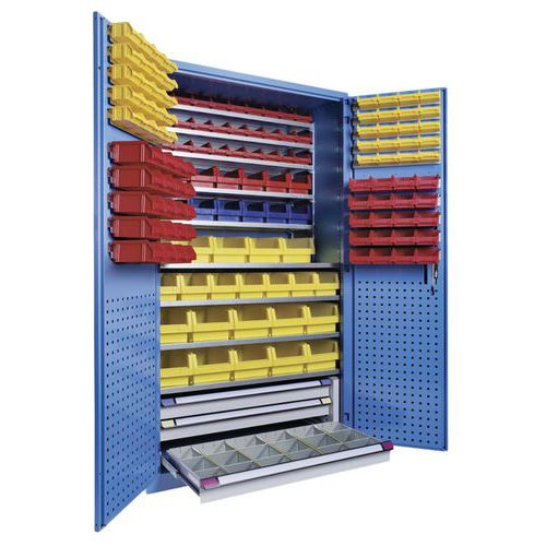 Armoire 146 Bacs 2 Ptes Batt 110x62x195 Cm Bleu /bleu Clair