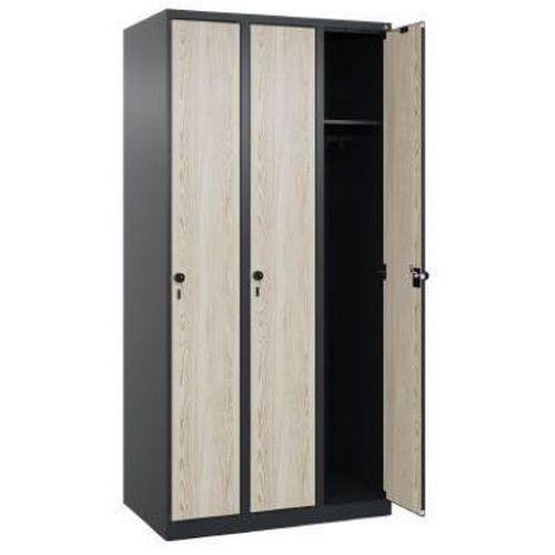 CP - Vestiaire Evolo Plus - 3 colonnes - Acier Noir Frêne - Casier et Penderie