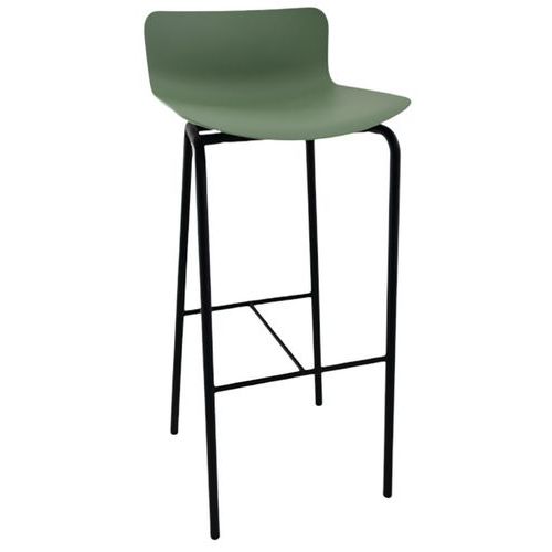 Tabouret haut Popp coque amande - Piètement noir - Assise polycarbonate vert clair - Hauteur 76 cm - Idéal restauration