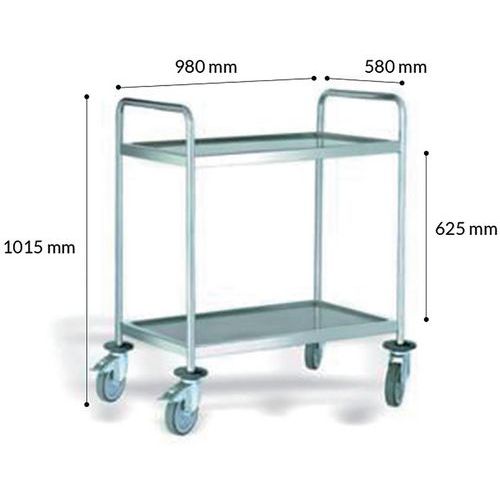 Chariot En Acier Inoxydable 2 Plateaux 980 X 580 X H1015 Mm