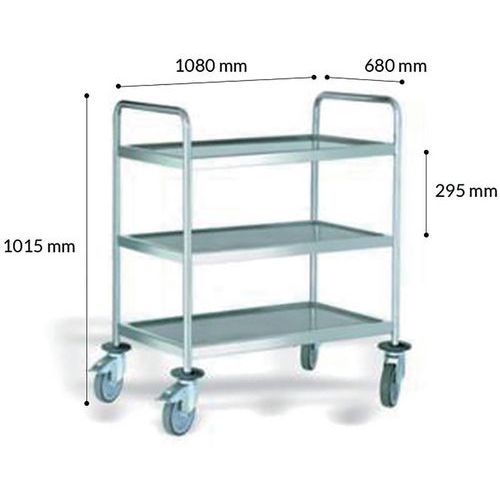 Chariot En Acier Inoxydable 3 Plateaux 1080 X 680 X H1015 Mm
