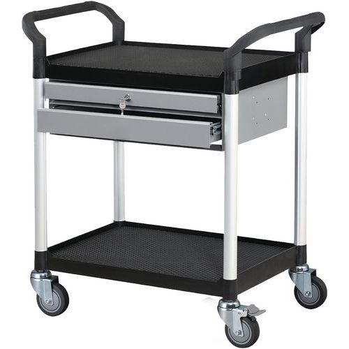 Chariot Aluminium Noir 2 Tiroirs 2 Plateaux 800x480x950 Mm