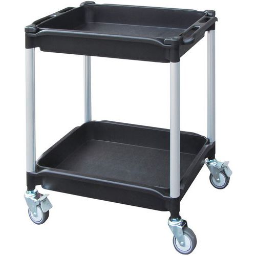 Chariot Aluminium Noir à Rebords 2 Plateaux 790x480x875 Mm