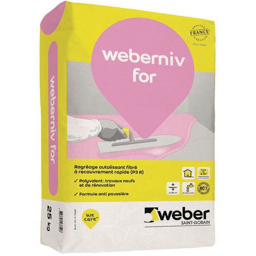 Enduit de ragréage autolissant fibré polyvalent - Weberniv for - 25 Kg Enduit de ragréage autolissant fibré polyvalent - Weberniv for - 25 Kg