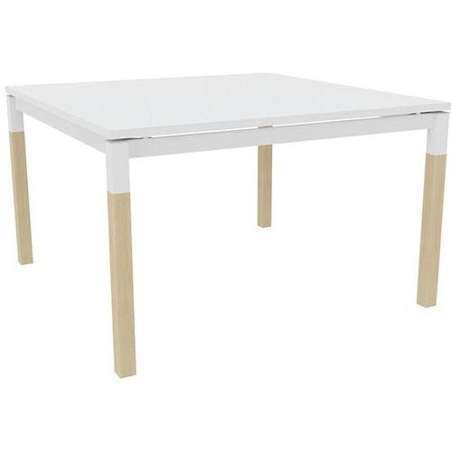 Quadrifoglio - Bureau droit X4 120cm blanc/pied chêne - Télétravail - Plateau mélaminé - 120x80x75cm