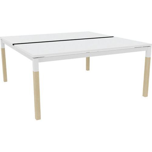 Bureau Bench Plat Couliss. X4 160cm Blanc/pied Chêne-blanc