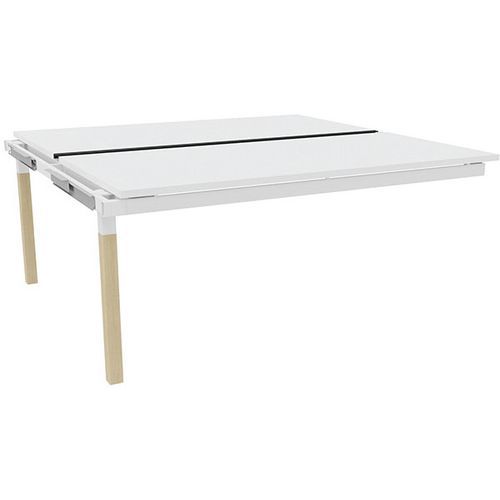 Bureau Bench Ext Plat Couliss. 140cm X4 Bla/pied Chên-blanc