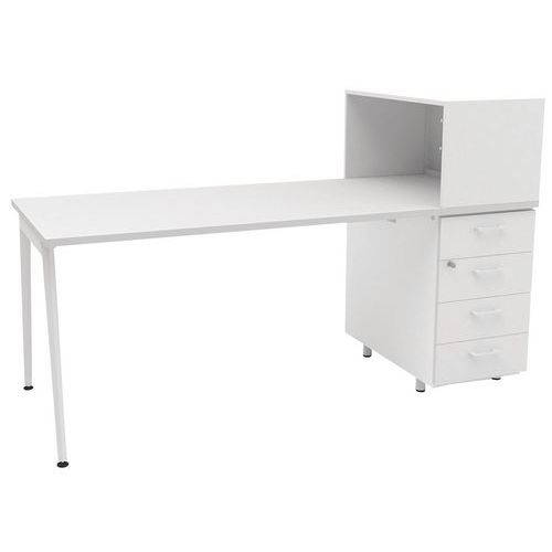 Bureau Home Office + Rgmt Droite L.120 Cm Blanc/blanc Ara