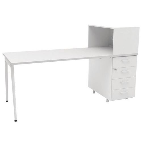 Bureau Home Office + Rgmt Droite L.160 Cm Blanc/blanc Ara