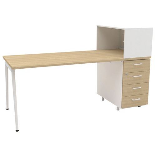 Bureau Home Office + Rgmt Droite L.120 Cm Chêne/blanc Ara