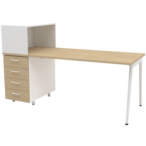 Bureau Home Office + Rgmt Gauche L.120 Cm Chêne/blanc Ara