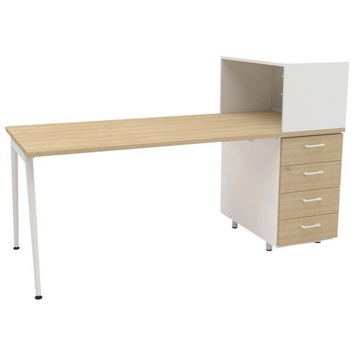 Bureau Home Office + Rgmt Droite L.140 Cm Chêne/blanc Ara