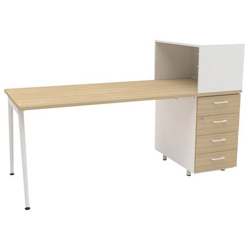 Bureau Home Office + Rgmt Droite L.160 Cm Chêne/blanc Ara