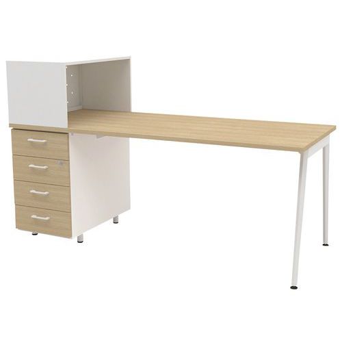 Bureau Home Office + Rgmt Gauche L.160 Cm Chêne/blanc Ara