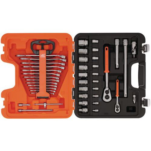 Jeu Douilles 1/4 + 1/2 6 Pans Métriques Jeu Clés Mixtes 41 Pièces