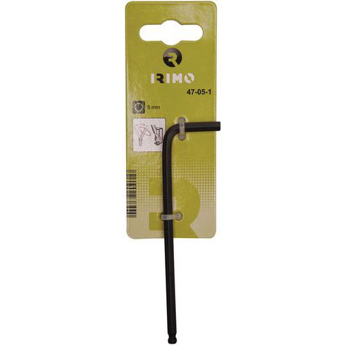 Irimo - Clé mâle 6 pans sphérique 5mm - Longue avec clip suspension - Outillage à main