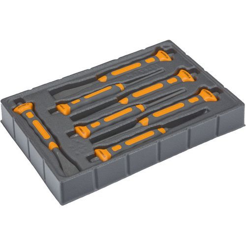 Bahco - Jeu de 7 burins maçon - Manche bimatière - Plateau plastique - Poids 0.92g - Outillage professionnel