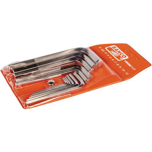 Bahco - Jeu de clés mâles 6 pans nickelées - 11 pièces 2-12mm - Acier haute résistance - Étui de rangement inclus