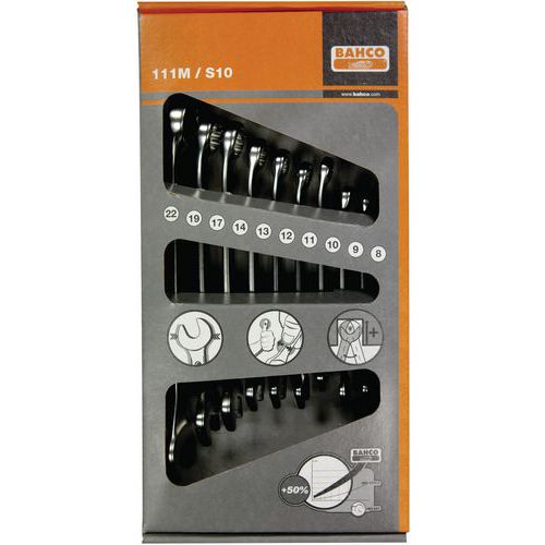 Bahco - Jeu de 10 clés mixtes plates métriques - Acier chromé - Module pour servante