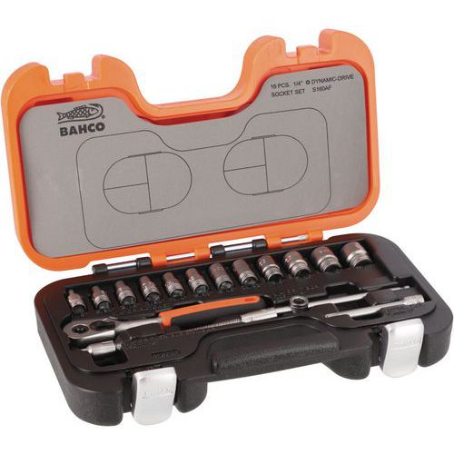 Jeu douilles 1/4 6 pans pouces + cliquet 16 pièces coffret - Bahco