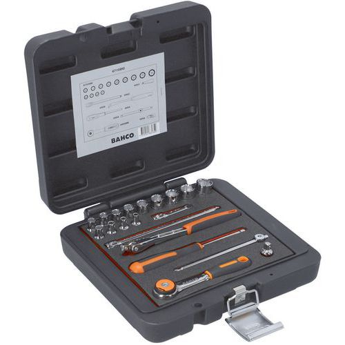 Bahco - Jeu de douilles 1/4 6 pans métriques cliquet - 20 pièces - Acier - Idéal pour mécanique