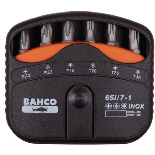 Bahco - Jeu d'embouts 1/4" Acier Inoxydable - 7 Pièces Phillips/Pozidriv/TORX - Boîte de Rangement - Outillage Fiable