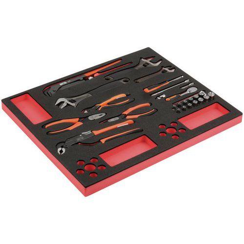 Jeu pinces/clés/douilles module mousse 3/3 Fit&Go 26  pièces - Bahco