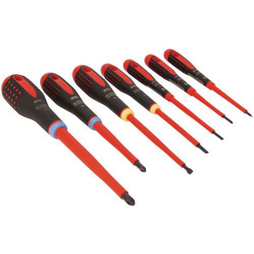 Bahco - Jeu de 7 tournevis isolés VDE ERGO - Manche tri-matière - 1000V - Idéal pour vissage