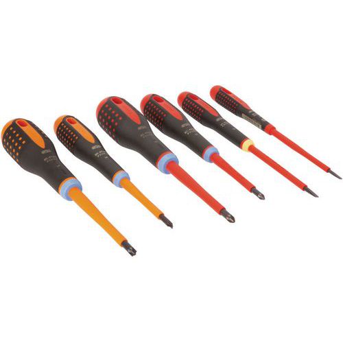 Bahco - Jeu de tournevis ERGO isolés VDE 6 pièces - Pointe Fente et PZ - 1000V - Idéal Vissage