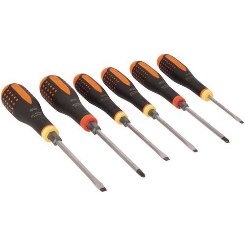 Bahco - Jeu de tournevis ERGO 6 pièces - Lame traversante Fente/Philips - Boîte de rangement