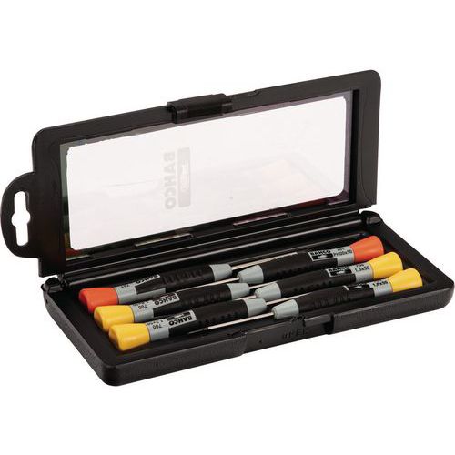Bahco - Jeu de tournevis de précision Fente/Phillips 6 pièces - 1-1,8mm/PH00-PH0 - Idéal pour petits travaux