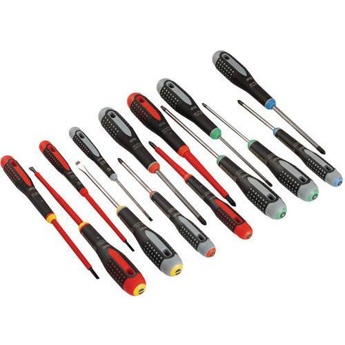 Bahco - Jeu de 15 tournevis ERGO Fente/Phillips/Pozidriv/TORX - Isolation 1000V - Boîte de rangement