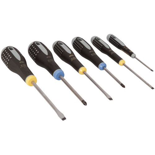 Bahco - Jeu de tournevis ERGO Fente/Pozidriv 6 pièces - Boîte de rangement - Outils professionnels