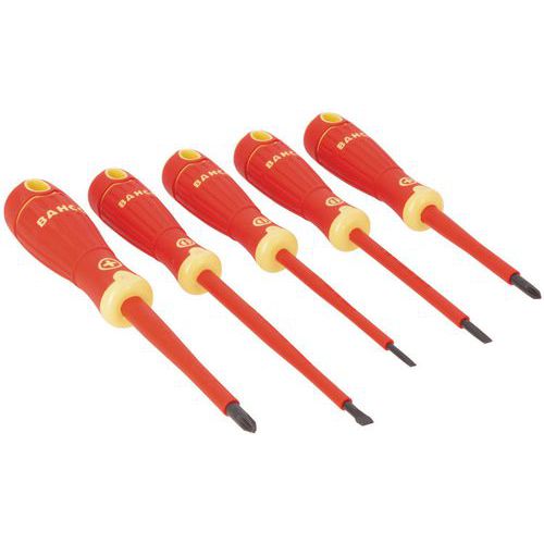 Bahco - Jeu de 5 tournevis isolés 1000V - Phillips et Fente - Usage Vissage - Idéal Électricien