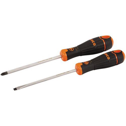 Bahco - Jeu de 2 tournevis Fente/Phillips - Manche Caoutchouc - Module Servante - Outillage à Main