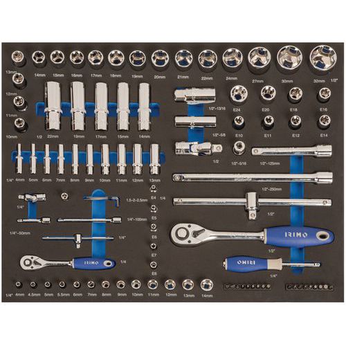 Irimo - Mousse 3/3 Douilles Embouts 94 Pièces - Rangement Outils Caisse et Sac