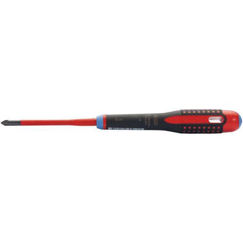 Bahco - Tournevis Pozidriv ERGO Slim isolé VDE PZ2x100mm - Manche trimatière - Isolation 1000V - Rouge/Noir