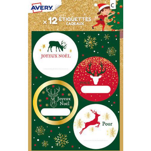 Avery - Étiquettes Cadeau Noël Rênes - Assorties - 146mm - Pour Offrir