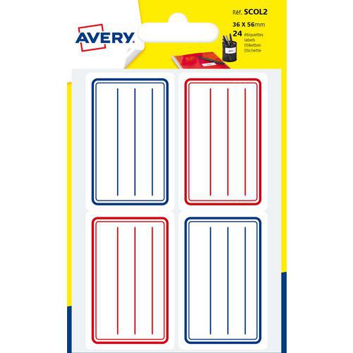 Lot de 240 - Étiquette Scolaire Manuscrit - 36x56 Mm - Blanc/bleu/rouge