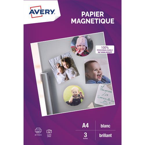 Avery - Papier Magnétique Photo A4 - 3 Feuilles - Idéal pour Impressions Durables