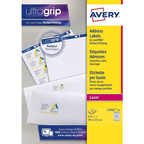 Avery - Mini étiquettes adressage blanc - 38,1x21,2 mm - Laser - 975 étiquettes
