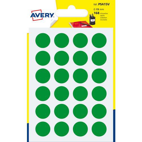 Avery - Pastilles adhésives Vert Ø15 mm - Lot de 168 - Idéal pour organisation