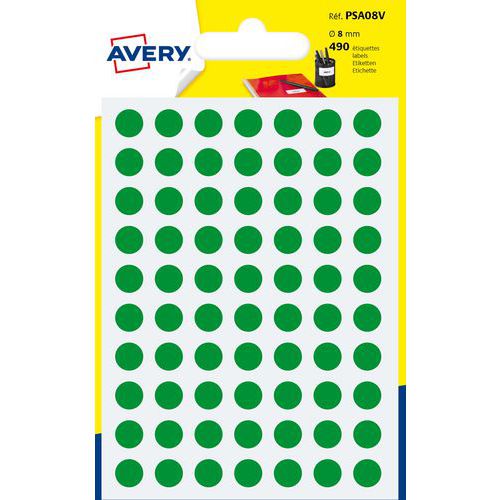 Avery - Pastilles adhésives Vert Ø8mm - Lot de 490 - Idéal pour organisation