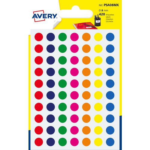 Avery - Pastilles adhésives Ø8 mm - Assorties - Lot de 420 - Idéales pour organisation