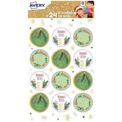Avery - Sticker de Noël Nature - 123 mm - Assorti - Idéal pour Offrir