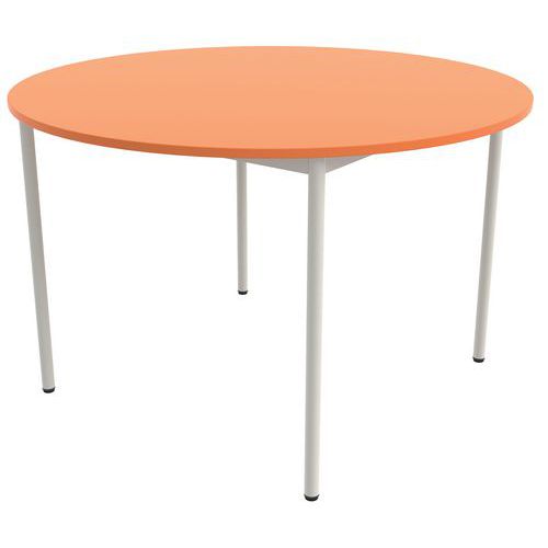 Table 4 Pieds Droits Ronde Ø 120 Cm T6 Stratifié Orange/alu 9006